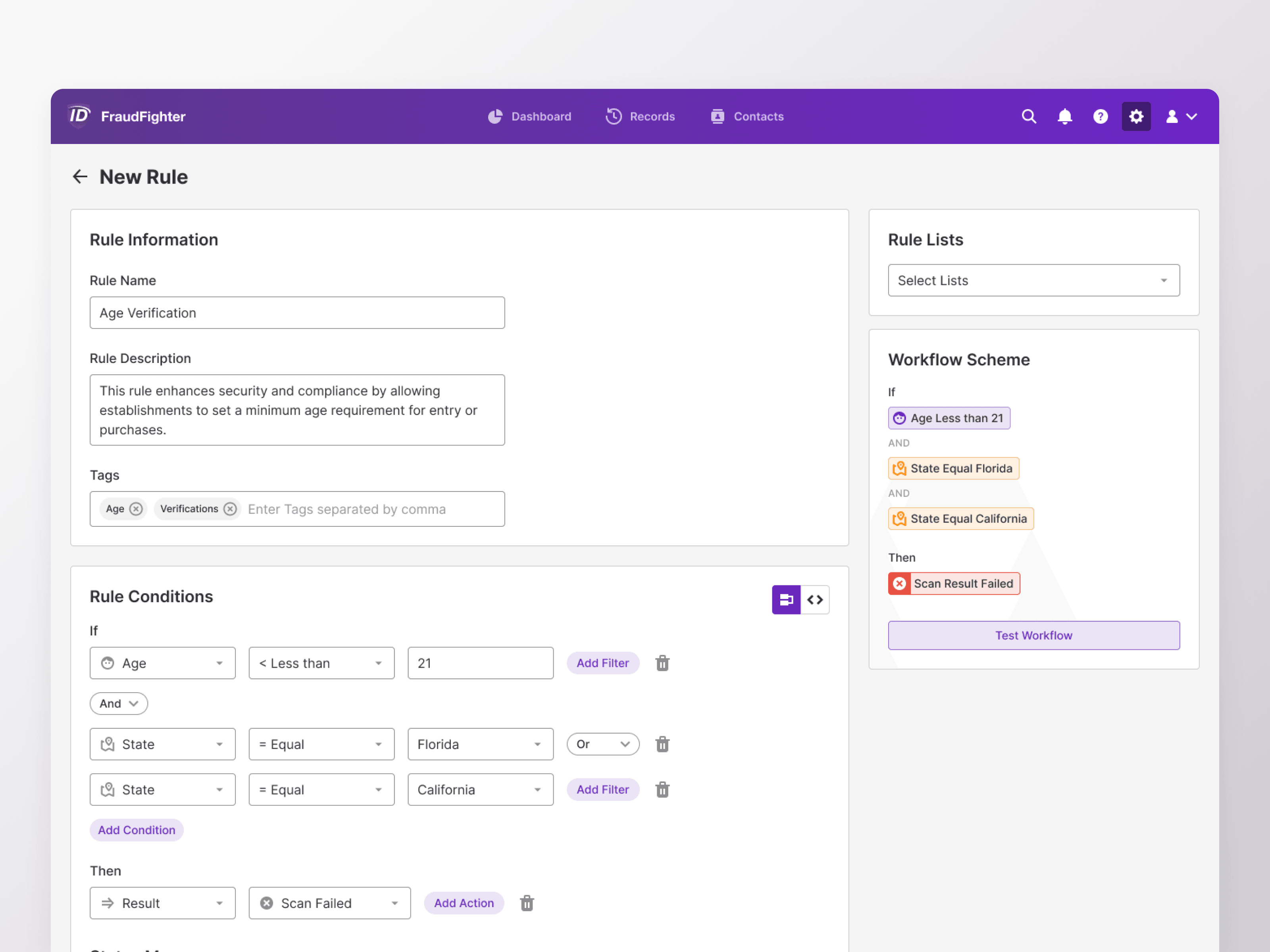 Flow Builders — FraudFighter: add-rule configuration panel