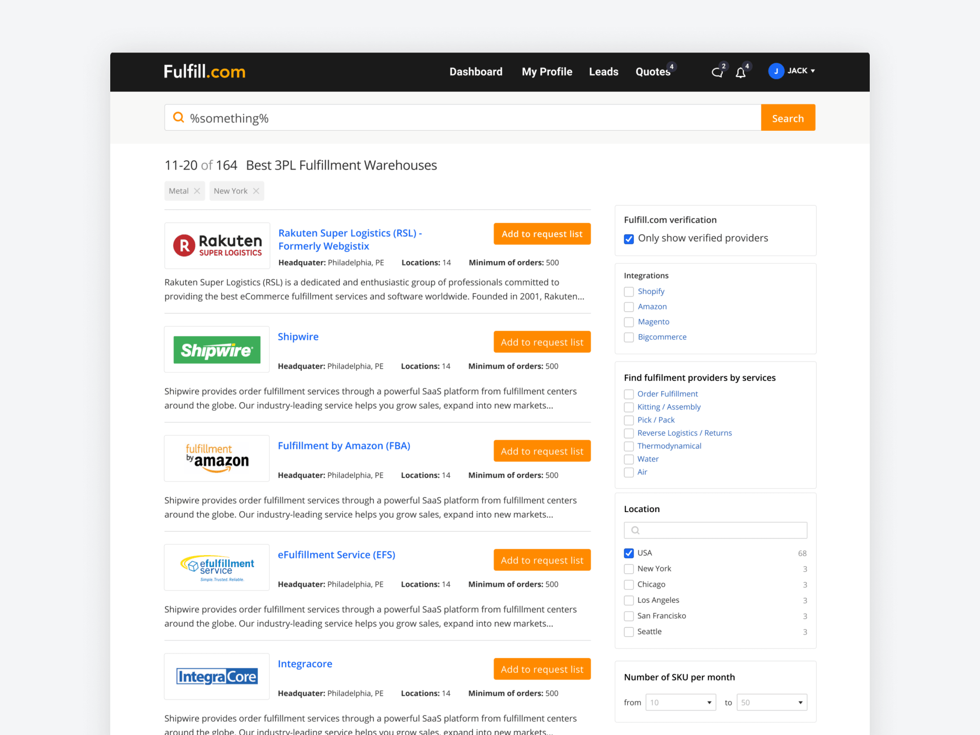 Fulfill — search and filters