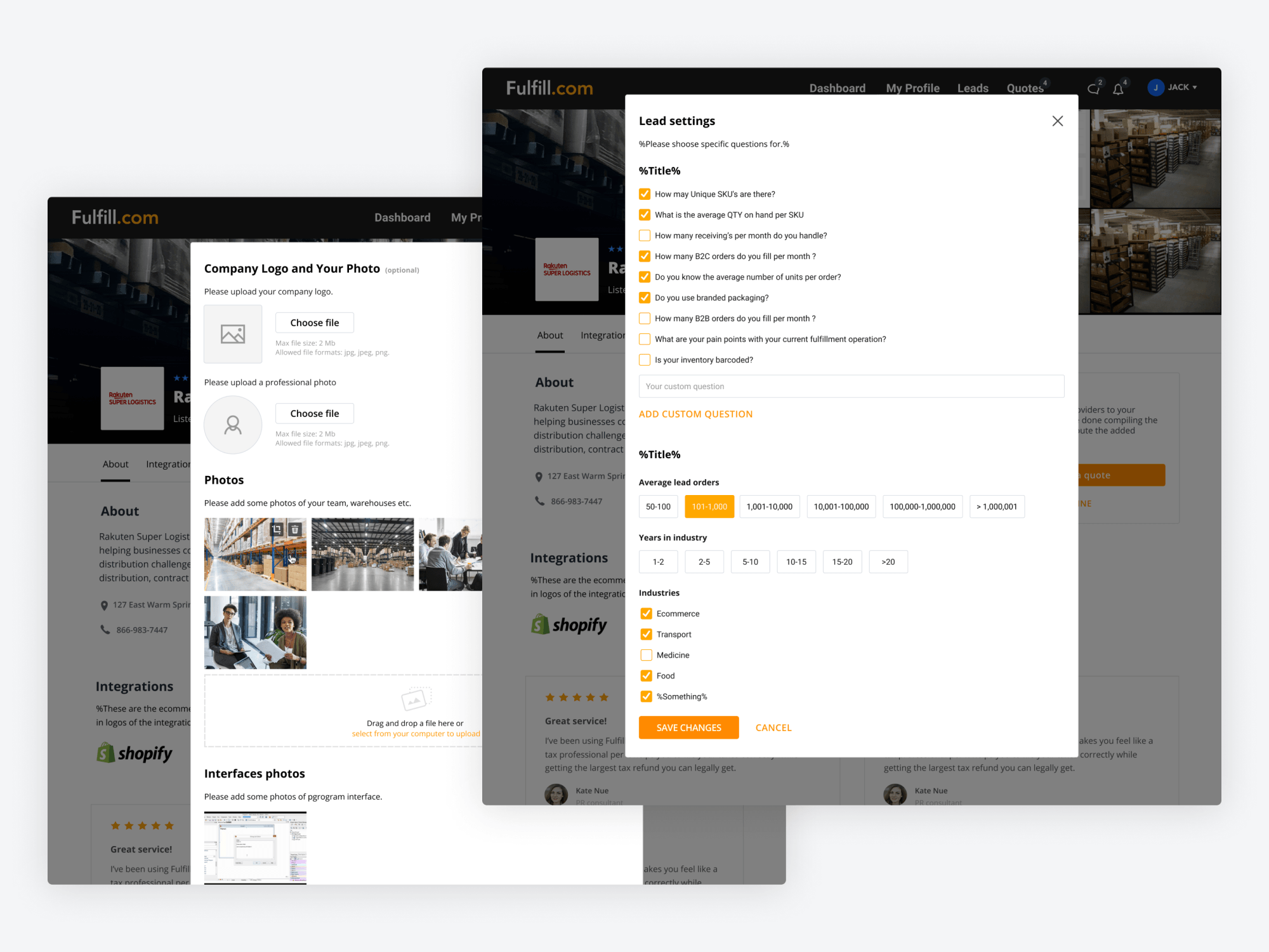 Fulfill — provider profile media and lead settings