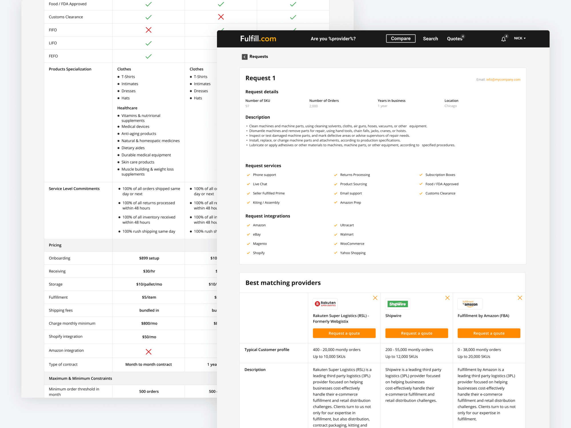 Fulfill — compare and match