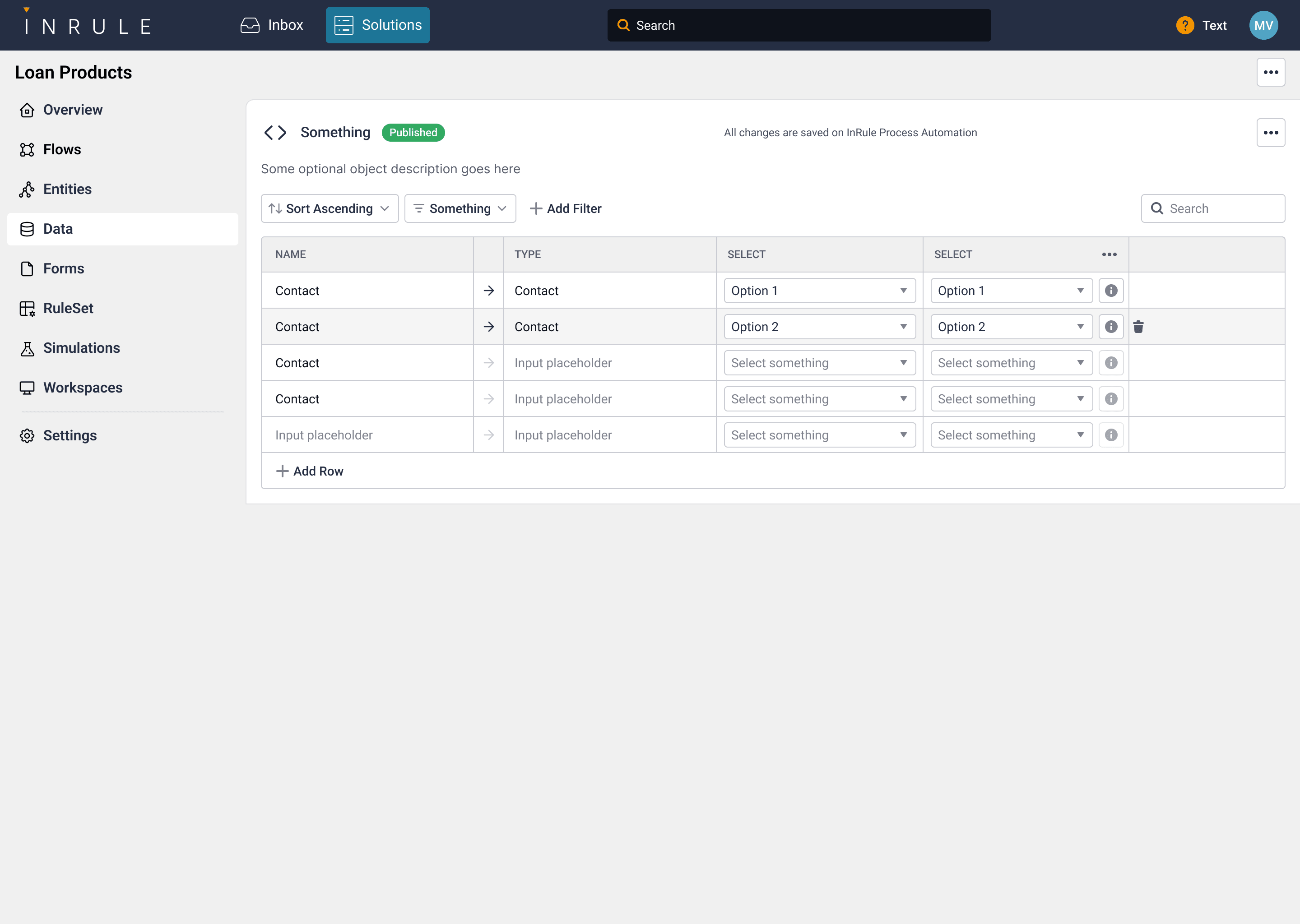 InRule — edit a structured table