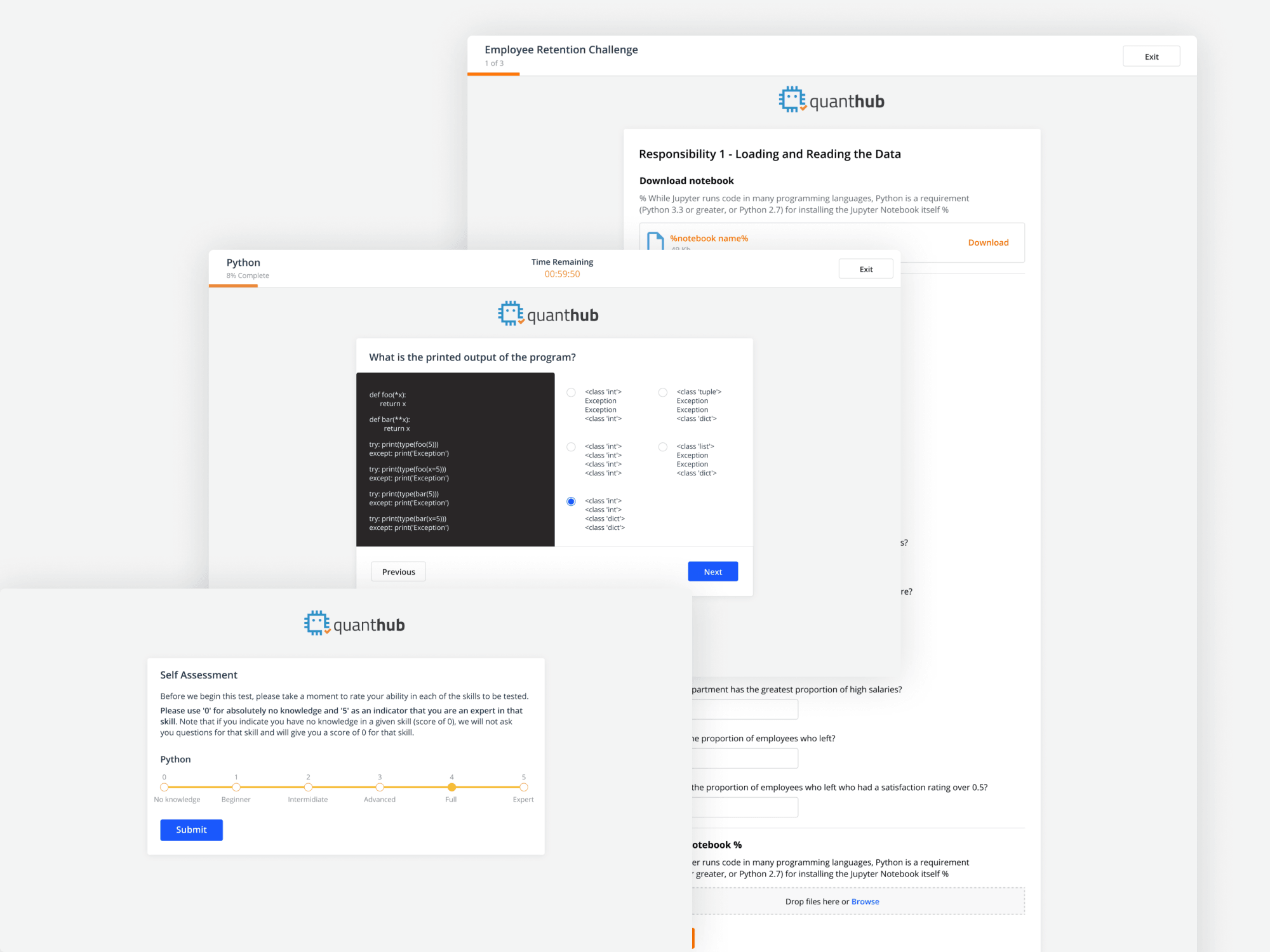QuantHub — test taking interface