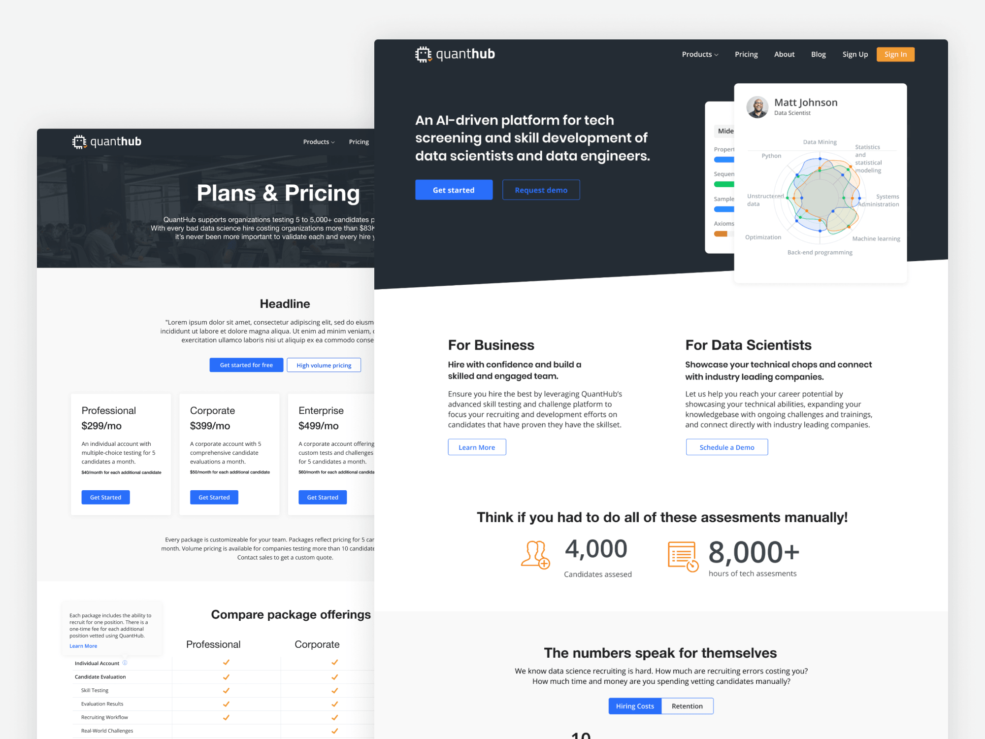 QuantHub — marketing pricing tiers