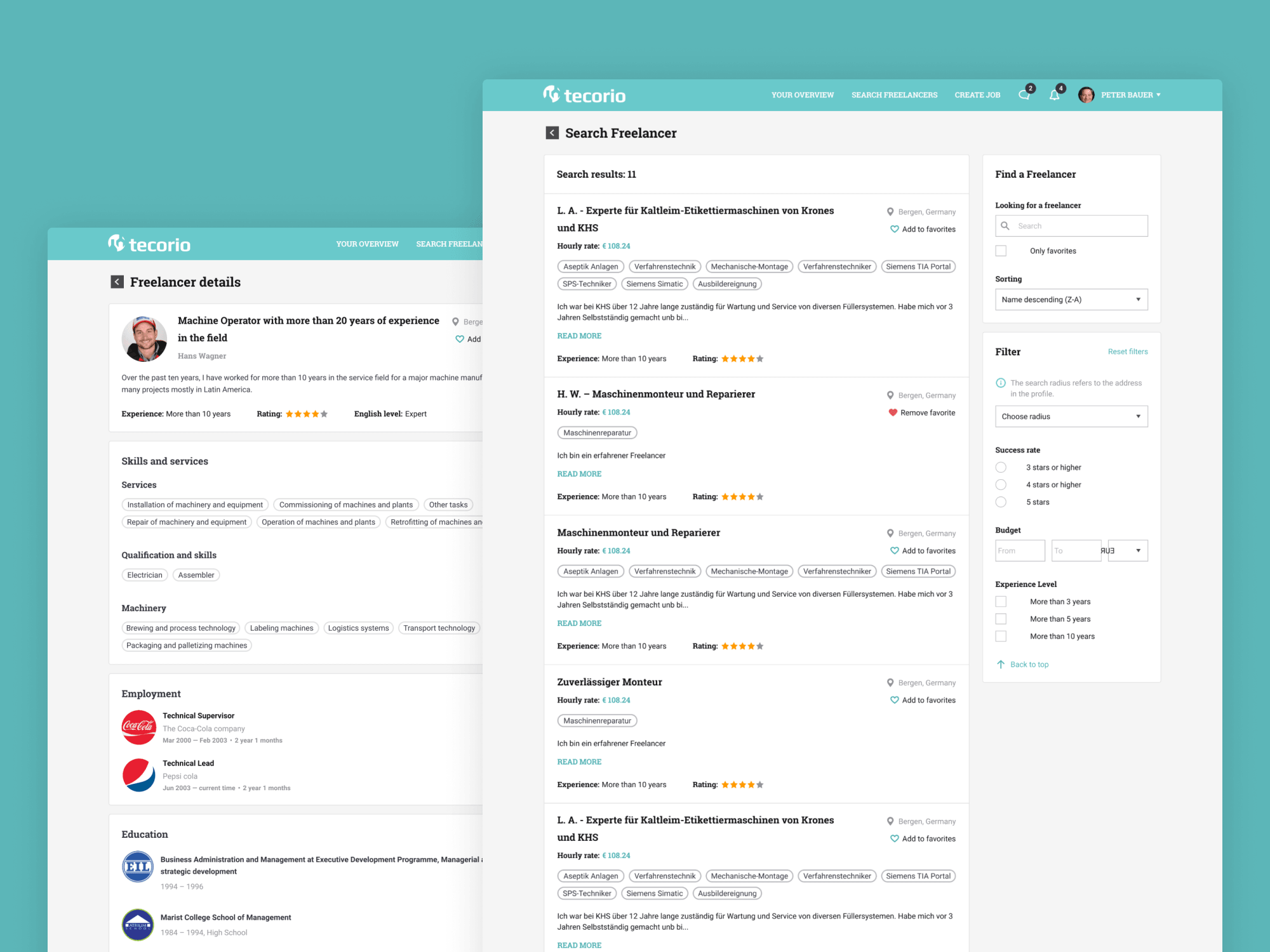 Tecorio — freelancer search and profile