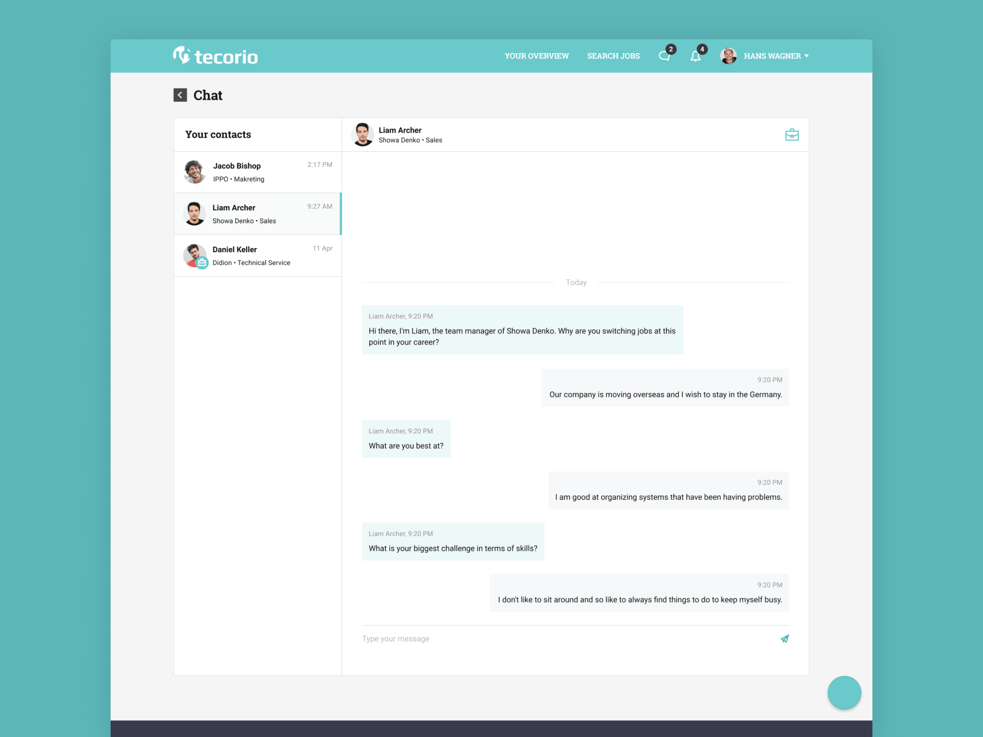 Tecorio — in-app chat