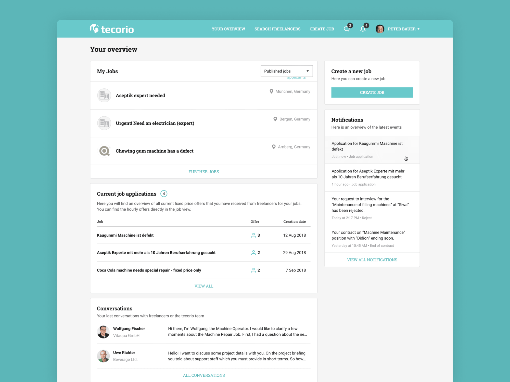 Tecorio — employer dashboard