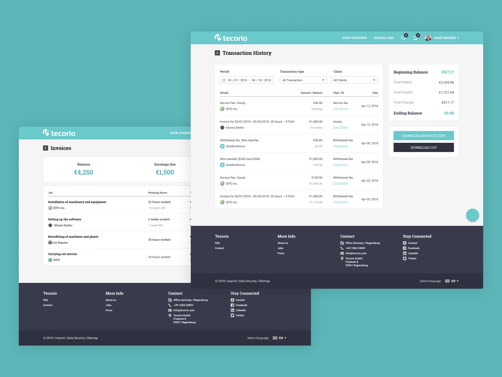 Tecorio — invoices and transactions