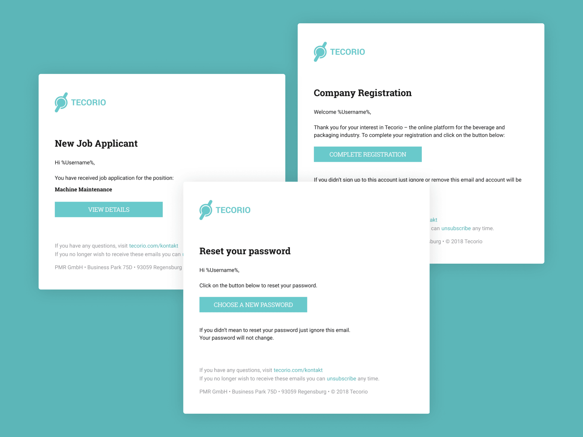 Tecorio — transactional email templates