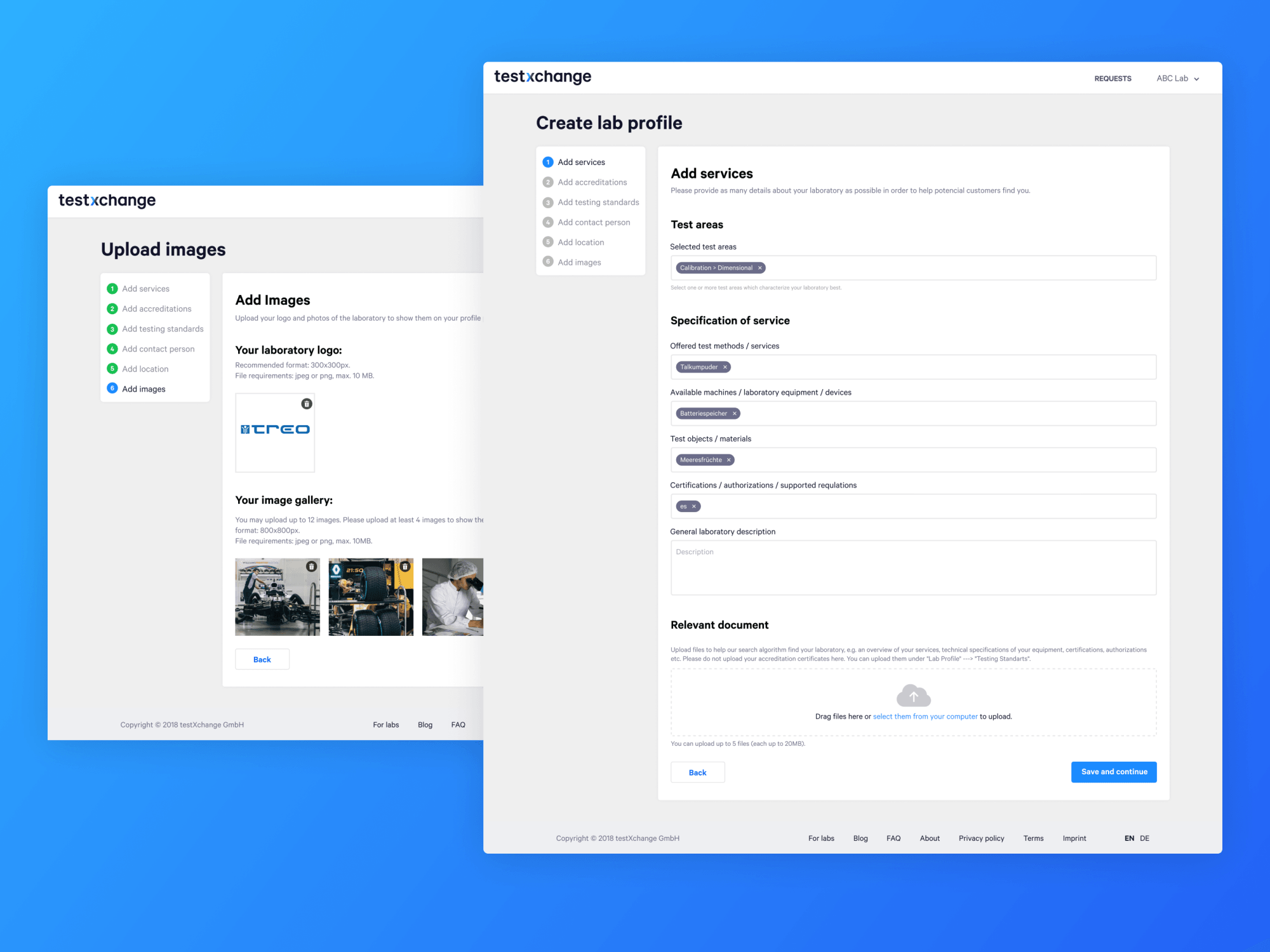 Testxchange — create lab profile wizard, services step